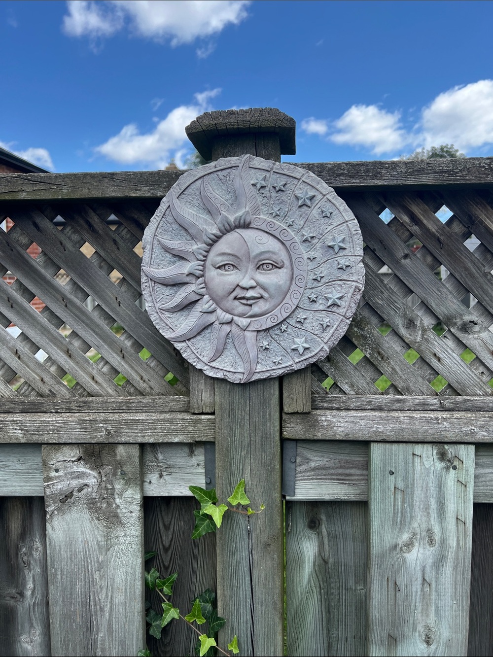 Decorative Sun & Moon Wall Plaque - Gray Outdoor Art